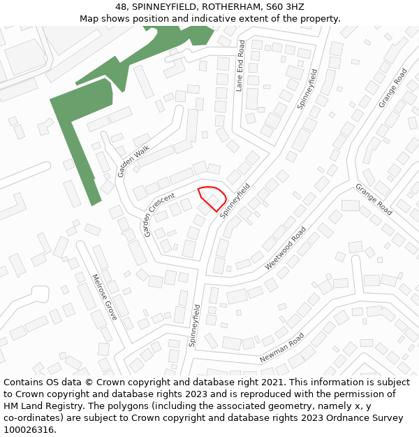 48, SPINNEYFIELD, ROTHERHAM, S60 3HZ: Location map and indicative extent of plot
