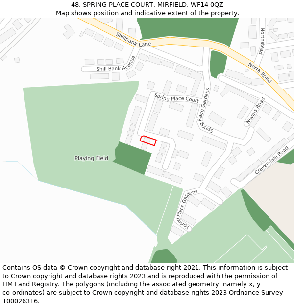 48, SPRING PLACE COURT, MIRFIELD, WF14 0QZ: Location map and indicative extent of plot