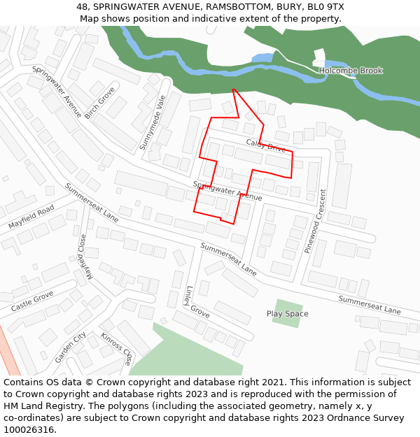 48, SPRINGWATER AVENUE, RAMSBOTTOM, BURY, BL0 9TX: Location map and indicative extent of plot