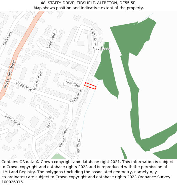 48, STAFFA DRIVE, TIBSHELF, ALFRETON, DE55 5PJ: Location map and indicative extent of plot