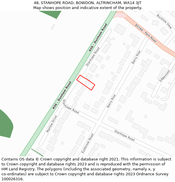 48, STANHOPE ROAD, BOWDON, ALTRINCHAM, WA14 3JT: Location map and indicative extent of plot