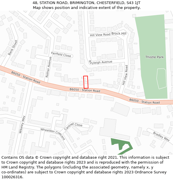 48, STATION ROAD, BRIMINGTON, CHESTERFIELD, S43 1JT: Location map and indicative extent of plot