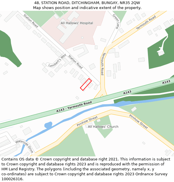 48, STATION ROAD, DITCHINGHAM, BUNGAY, NR35 2QW: Location map and indicative extent of plot