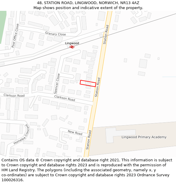 48, STATION ROAD, LINGWOOD, NORWICH, NR13 4AZ: Location map and indicative extent of plot