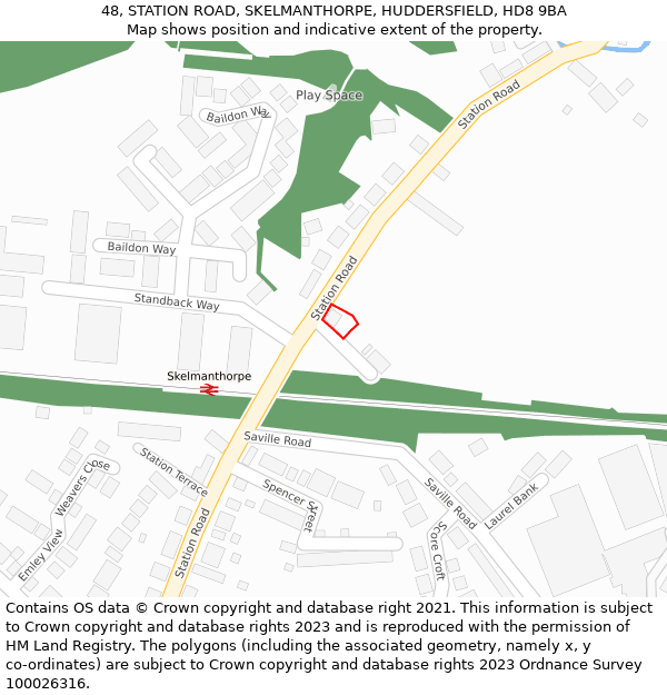 48, STATION ROAD, SKELMANTHORPE, HUDDERSFIELD, HD8 9BA: Location map and indicative extent of plot