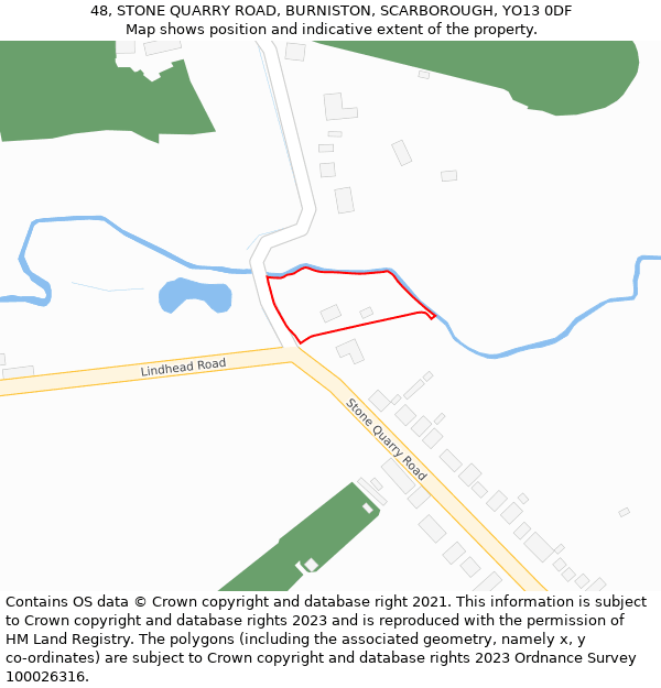 48, STONE QUARRY ROAD, BURNISTON, SCARBOROUGH, YO13 0DF: Location map and indicative extent of plot