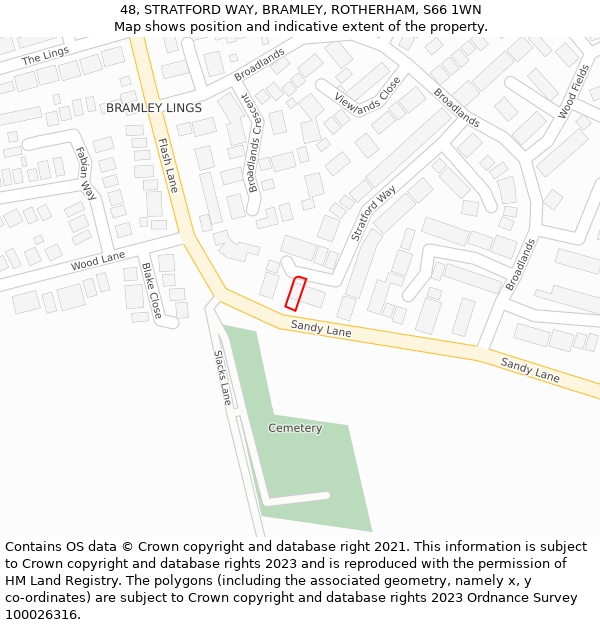 48, STRATFORD WAY, BRAMLEY, ROTHERHAM, S66 1WN: Location map and indicative extent of plot