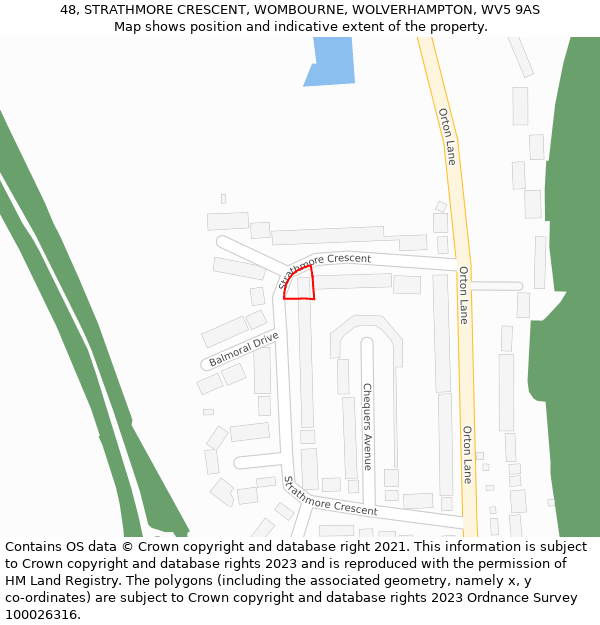 48, STRATHMORE CRESCENT, WOMBOURNE, WOLVERHAMPTON, WV5 9AS: Location map and indicative extent of plot