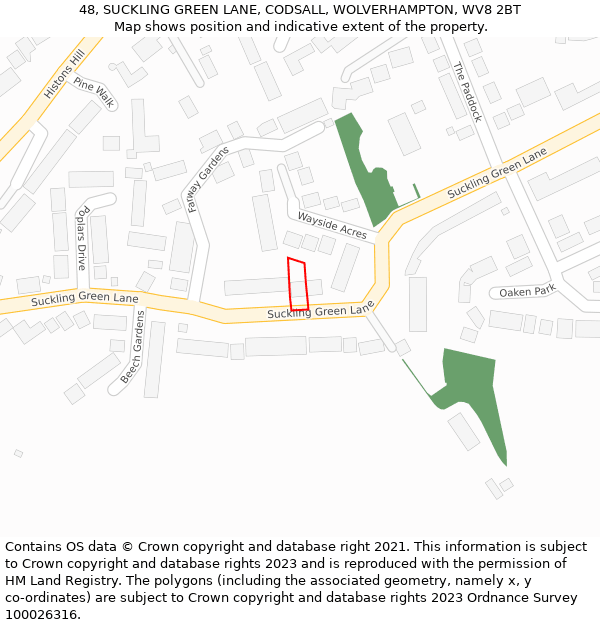 48, SUCKLING GREEN LANE, CODSALL, WOLVERHAMPTON, WV8 2BT: Location map and indicative extent of plot