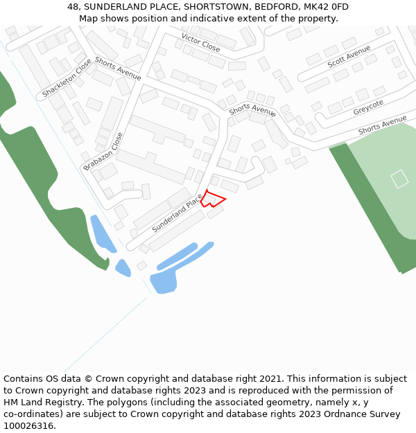 48, SUNDERLAND PLACE, SHORTSTOWN, BEDFORD, MK42 0FD: Location map and indicative extent of plot
