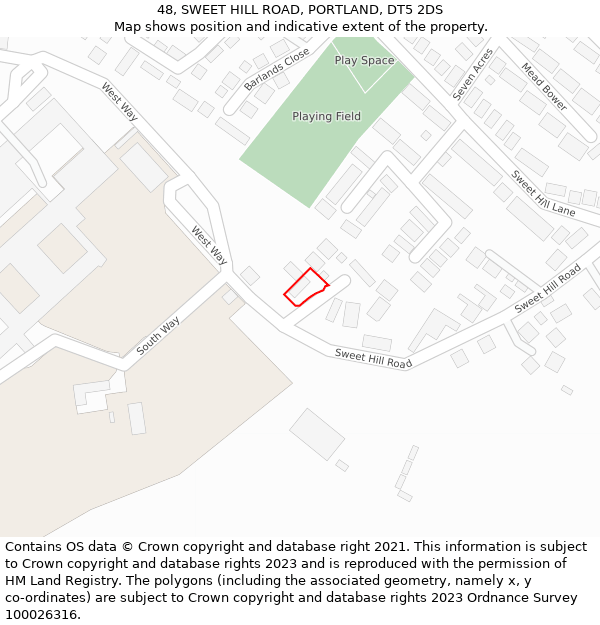 48, SWEET HILL ROAD, PORTLAND, DT5 2DS: Location map and indicative extent of plot