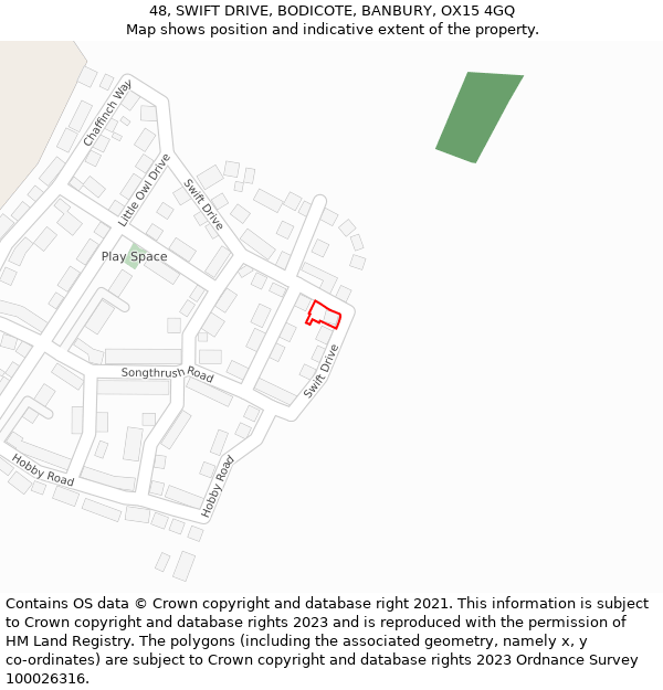 48, SWIFT DRIVE, BODICOTE, BANBURY, OX15 4GQ: Location map and indicative extent of plot