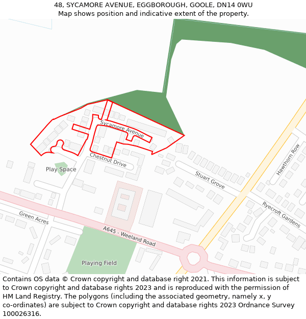 48, SYCAMORE AVENUE, EGGBOROUGH, GOOLE, DN14 0WU: Location map and indicative extent of plot