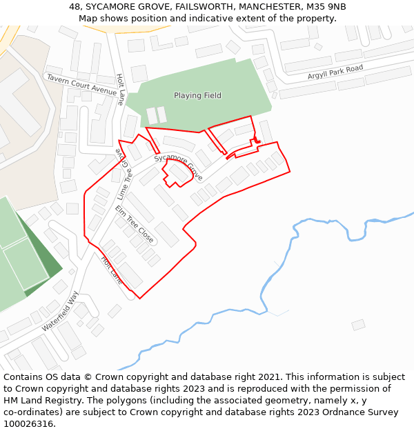 48, SYCAMORE GROVE, FAILSWORTH, MANCHESTER, M35 9NB: Location map and indicative extent of plot