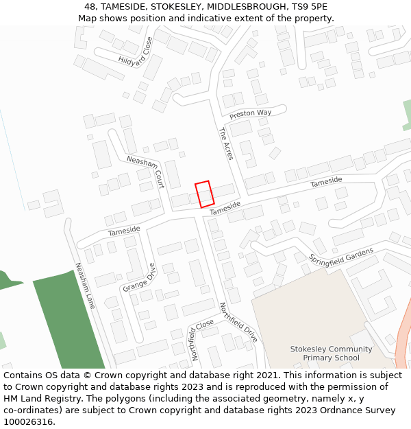 48, TAMESIDE, STOKESLEY, MIDDLESBROUGH, TS9 5PE: Location map and indicative extent of plot