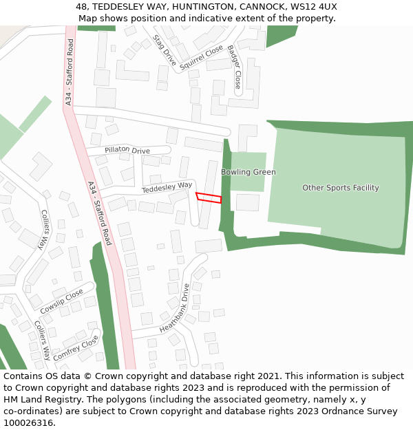48, TEDDESLEY WAY, HUNTINGTON, CANNOCK, WS12 4UX: Location map and indicative extent of plot