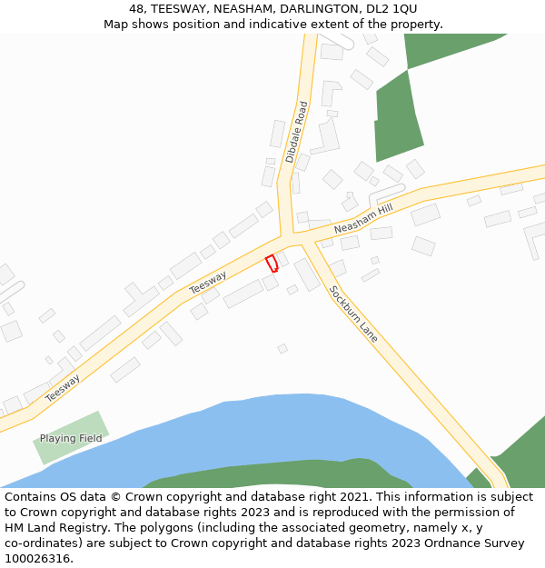 48, TEESWAY, NEASHAM, DARLINGTON, DL2 1QU: Location map and indicative extent of plot