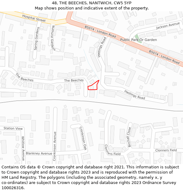 48, THE BEECHES, NANTWICH, CW5 5YP: Location map and indicative extent of plot