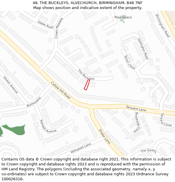 48, THE BUCKLEYS, ALVECHURCH, BIRMINGHAM, B48 7NF: Location map and indicative extent of plot