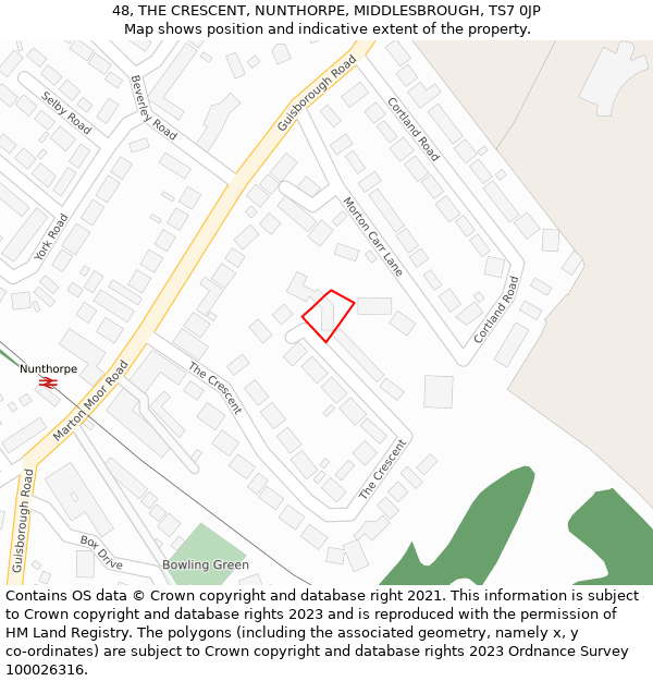 48, THE CRESCENT, NUNTHORPE, MIDDLESBROUGH, TS7 0JP: Location map and indicative extent of plot