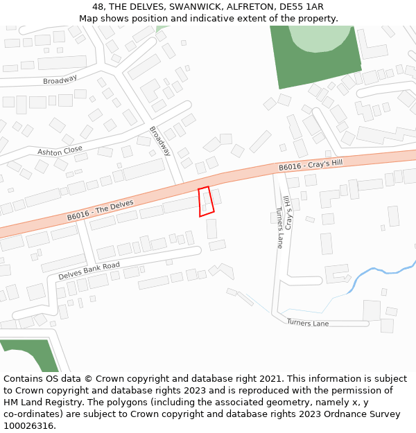 48, THE DELVES, SWANWICK, ALFRETON, DE55 1AR: Location map and indicative extent of plot