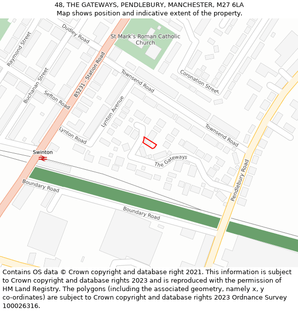 48, THE GATEWAYS, PENDLEBURY, MANCHESTER, M27 6LA: Location map and indicative extent of plot