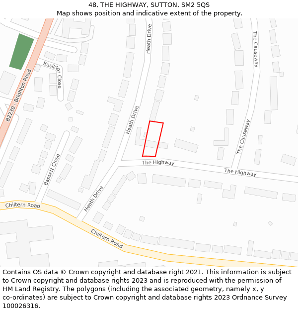 48, THE HIGHWAY, SUTTON, SM2 5QS: Location map and indicative extent of plot