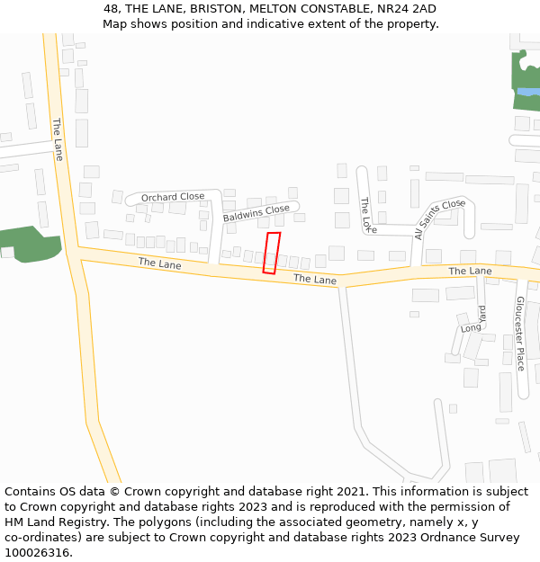 48, THE LANE, BRISTON, MELTON CONSTABLE, NR24 2AD: Location map and indicative extent of plot