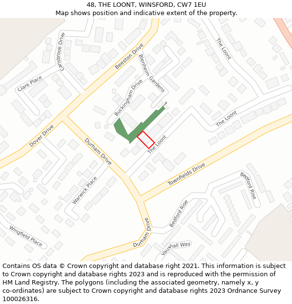 48, THE LOONT, WINSFORD, CW7 1EU: Location map and indicative extent of plot