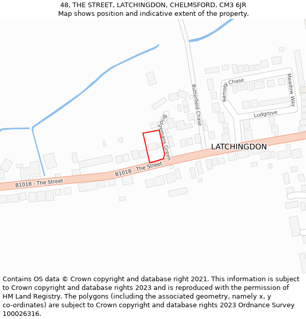 48, THE STREET, LATCHINGDON, CHELMSFORD, CM3 6JR: Location map and indicative extent of plot