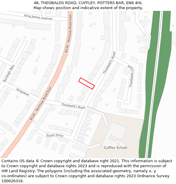 48, THEOBALDS ROAD, CUFFLEY, POTTERS BAR, EN6 4HL: Location map and indicative extent of plot