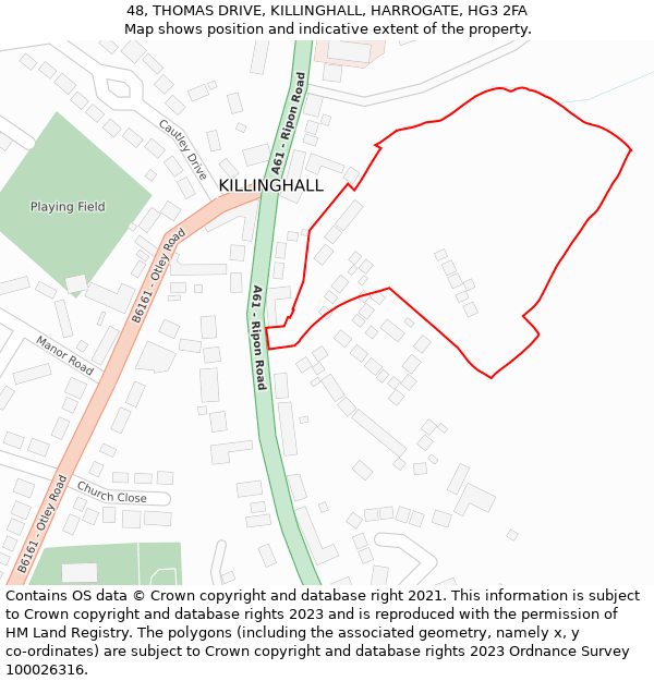 48, THOMAS DRIVE, KILLINGHALL, HARROGATE, HG3 2FA: Location map and indicative extent of plot