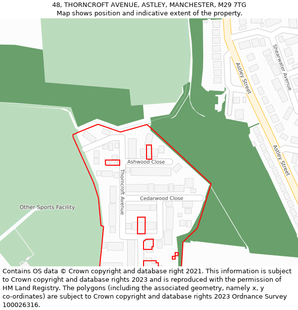 48, THORNCROFT AVENUE, ASTLEY, MANCHESTER, M29 7TG: Location map and indicative extent of plot