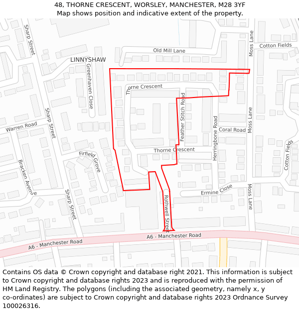 48, THORNE CRESCENT, WORSLEY, MANCHESTER, M28 3YF: Location map and indicative extent of plot