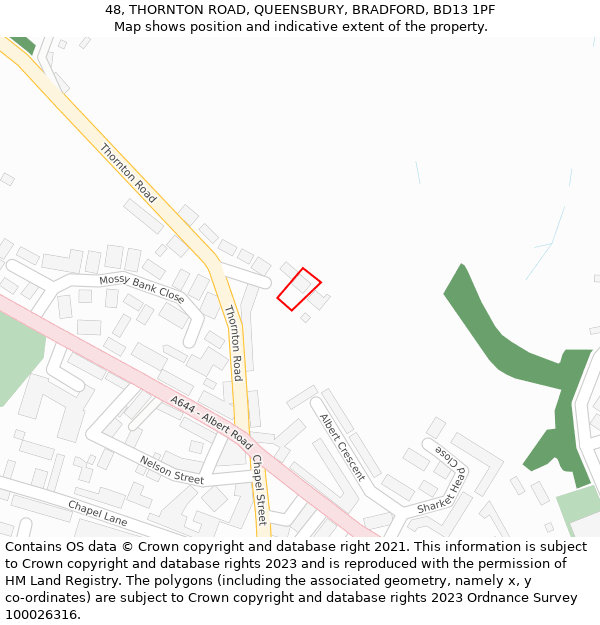 48, THORNTON ROAD, QUEENSBURY, BRADFORD, BD13 1PF: Location map and indicative extent of plot