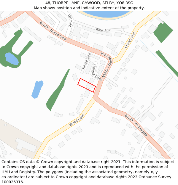 48, THORPE LANE, CAWOOD, SELBY, YO8 3SG: Location map and indicative extent of plot
