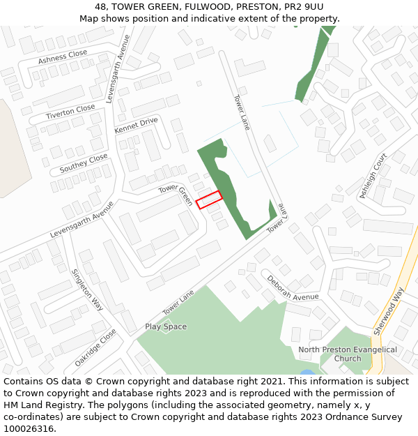 48, TOWER GREEN, FULWOOD, PRESTON, PR2 9UU: Location map and indicative extent of plot
