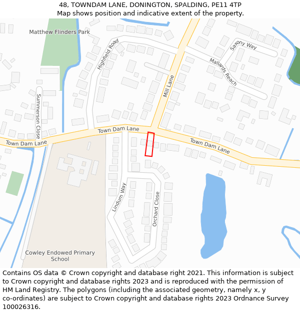 48, TOWNDAM LANE, DONINGTON, SPALDING, PE11 4TP: Location map and indicative extent of plot