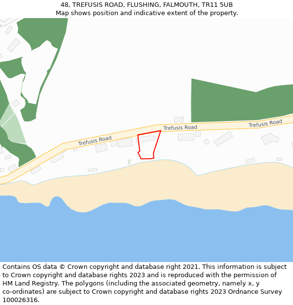 48, TREFUSIS ROAD, FLUSHING, FALMOUTH, TR11 5UB: Location map and indicative extent of plot