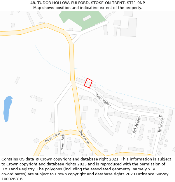 48, TUDOR HOLLOW, FULFORD, STOKE-ON-TRENT, ST11 9NP: Location map and indicative extent of plot