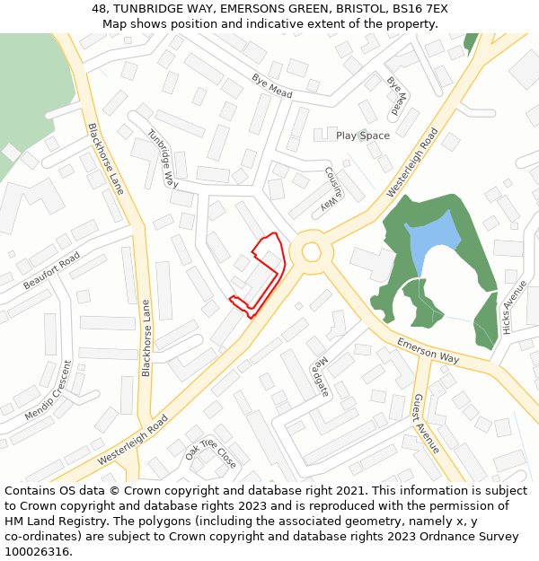 48, TUNBRIDGE WAY, EMERSONS GREEN, BRISTOL, BS16 7EX: Location map and indicative extent of plot