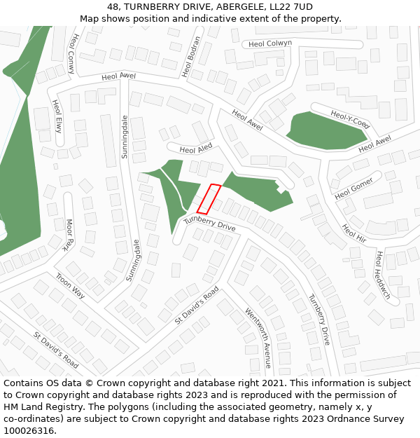 48, TURNBERRY DRIVE, ABERGELE, LL22 7UD: Location map and indicative extent of plot