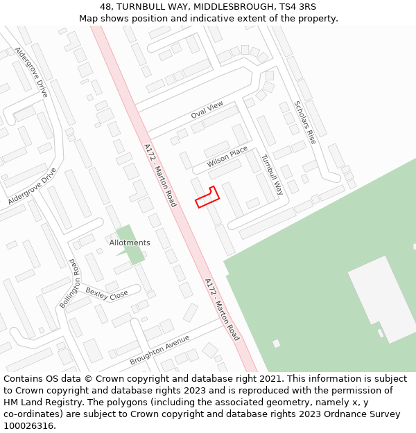 48, TURNBULL WAY, MIDDLESBROUGH, TS4 3RS: Location map and indicative extent of plot