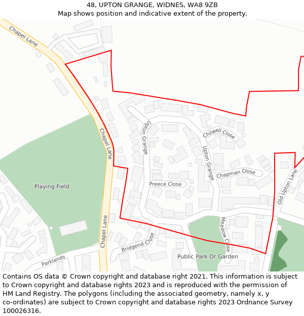 48, UPTON GRANGE, WIDNES, WA8 9ZB: Location map and indicative extent of plot