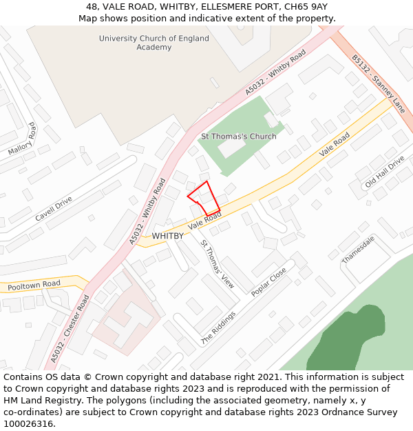 48, VALE ROAD, WHITBY, ELLESMERE PORT, CH65 9AY: Location map and indicative extent of plot