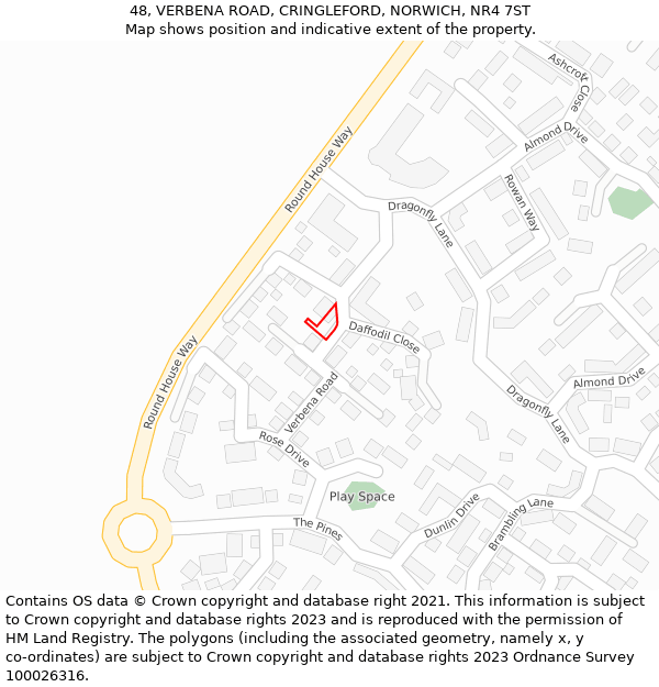 48, VERBENA ROAD, CRINGLEFORD, NORWICH, NR4 7ST: Location map and indicative extent of plot