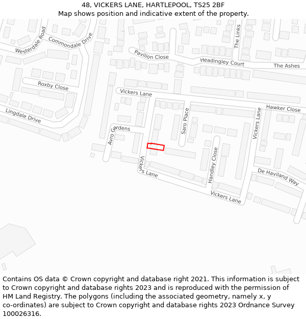 48, VICKERS LANE, HARTLEPOOL, TS25 2BF: Location map and indicative extent of plot