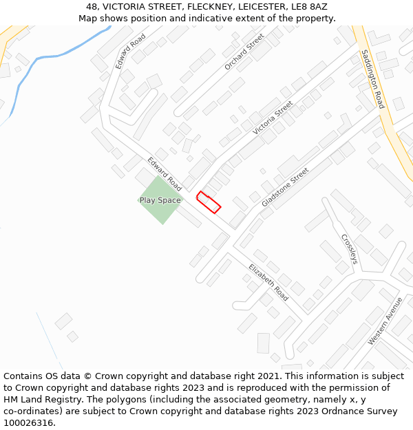 48, VICTORIA STREET, FLECKNEY, LEICESTER, LE8 8AZ: Location map and indicative extent of plot