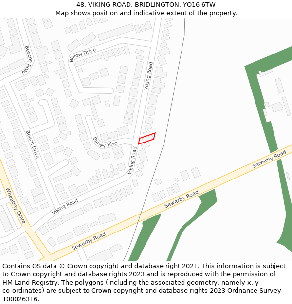 48, VIKING ROAD, BRIDLINGTON, YO16 6TW: Location map and indicative extent of plot