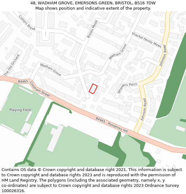 48, WADHAM GROVE, EMERSONS GREEN, BRISTOL, BS16 7DW: Location map and indicative extent of plot